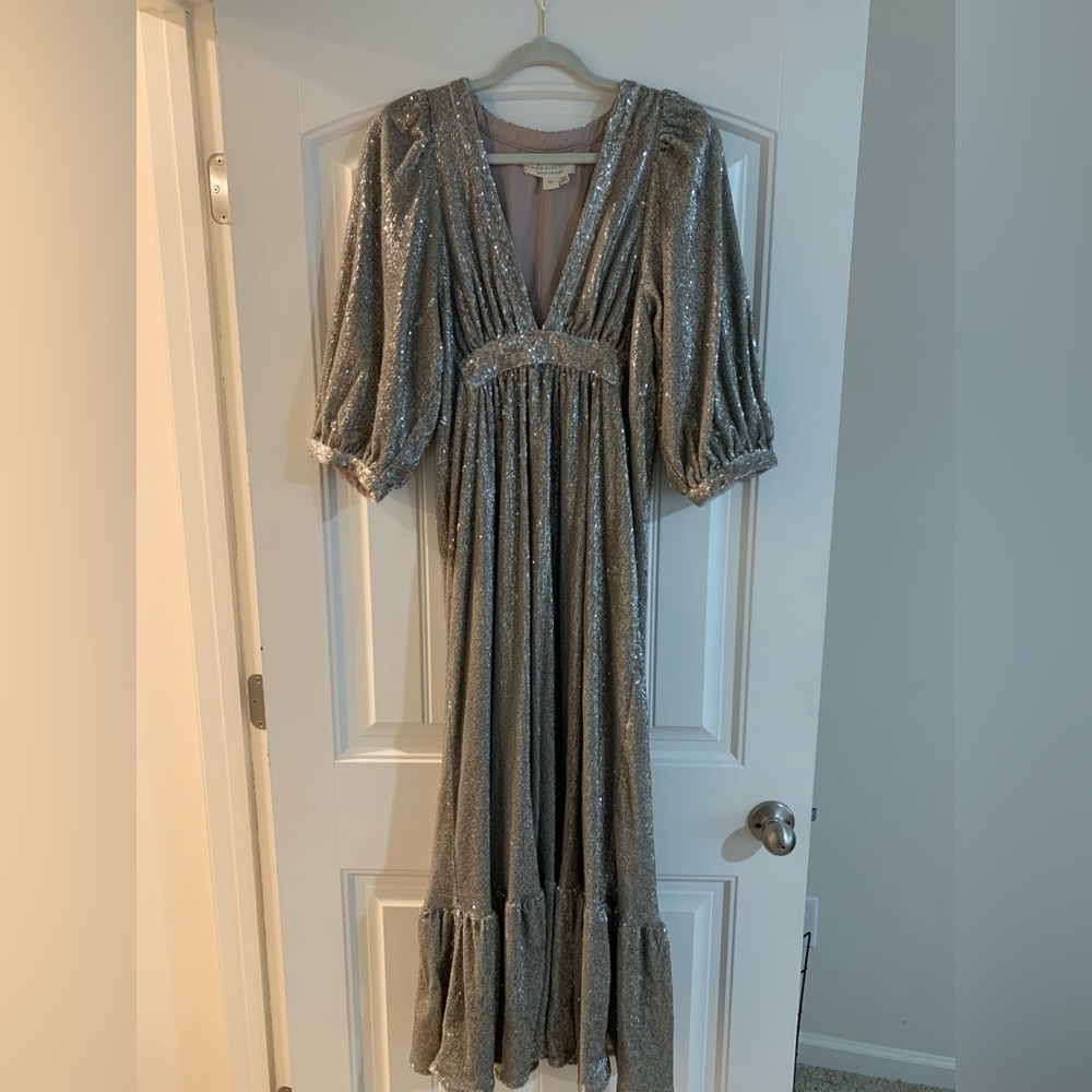 Rare Saltwater Luxe Wren Sequin champagne gold maxi dress holiday party Medium